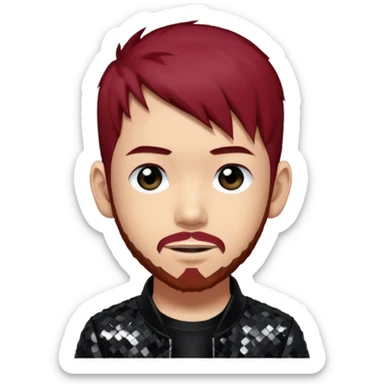 Mike Shinoda from Linkin Park with dark red hair, black sequin outfit sticker