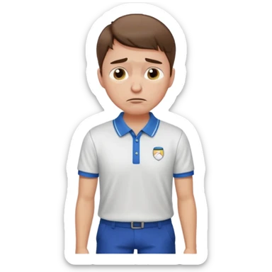 Handsome male.short brown hair.wearing golf shirt and shorts.crying. garden background  sticker