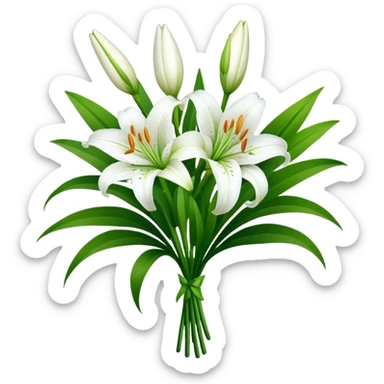 bouquet White Lily, luxuriant, stem, leaf, bud sticker