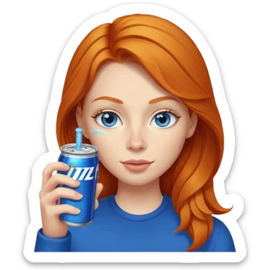 ginger woman sipping energy drink blue eyes cosy  sticker