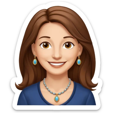 Woman 60, long brown hair, brown eyes, smiling sticker