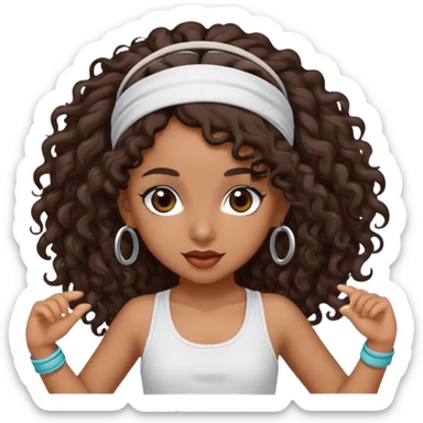 Dancing brown girl with long darn brown curly hair with headband hip hop sticker