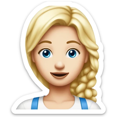 Blonde girl with blue eyes and a ketchup covered egg ￼ egg in her hand sticker