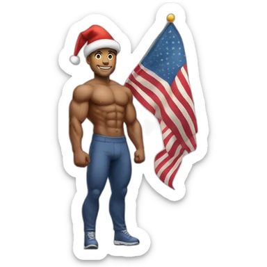 Create a full-body emoji of a muscular man, wearing a New Year's hat and holding a flag. sticker