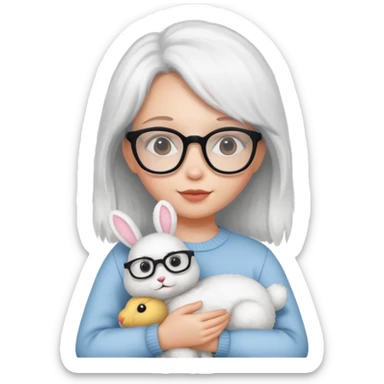 Girl with glasses → holding a toy rabbit sticker
