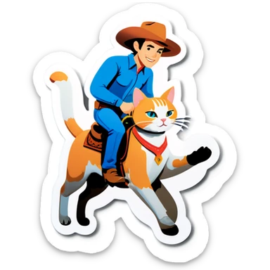 Cowboy riding a cat sticker
