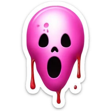 bubblegum pink colored ghost face scream movie mask with blood spatters on it sticker