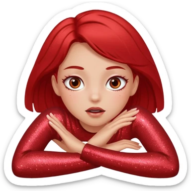 red glitter girl with eyes lying on the floor sticker