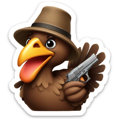 Turkey with a handgun and a cool hat sticker