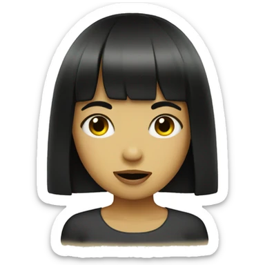 A girl with black bangs eating a lemon sticker