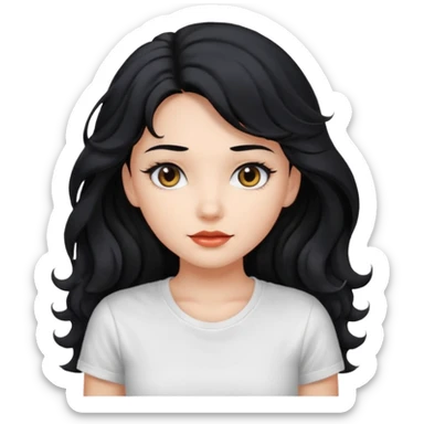 Beautiful girl,Black hair,wavy hair，long hair,Black eyes, white T-shirt sticker