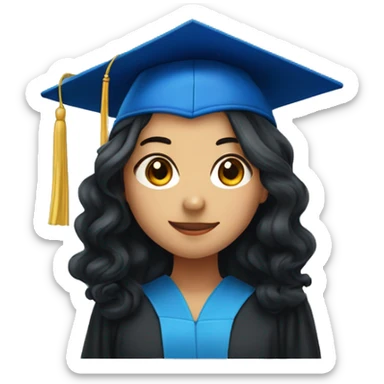 asian girl wearing blue graduation cap with long curly black hair sticker
