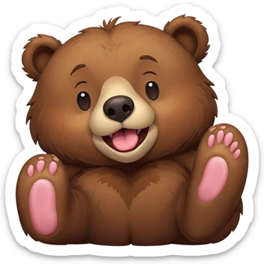 Brown Bear laying on ground with eyes closed, legs in the air and tongue sticking out  sticker
