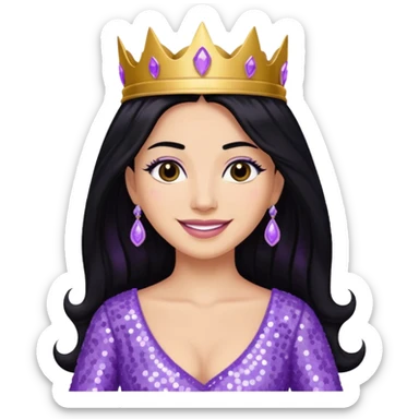 Queen Esther from The Bible with long black hair, lavender sequin outfit sticker