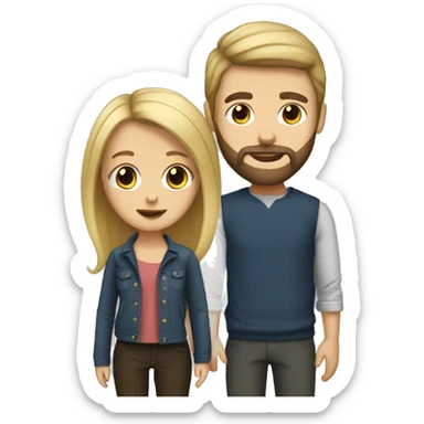 blonde girl with brunette boyfriend with a beard sticker