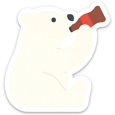 white polar bear drinking a bottle of Coke, color icon sticker