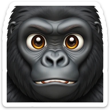 Gorilla face, realistic primate features, dark fur, strong brow ridge, iOS emoji style sticker