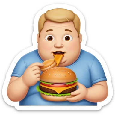 Fat man eating burger sticker