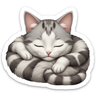 grey and white small cat with eyes closed lying down upside down with its paws/arms tightly covering its own face sticker