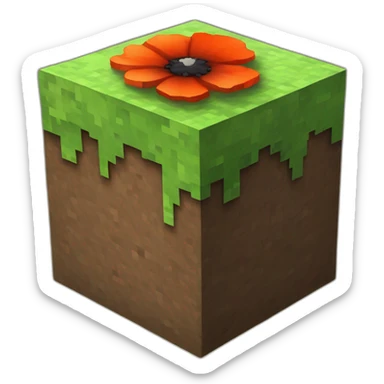minecraft dirt block met een poppy er boven op sticker