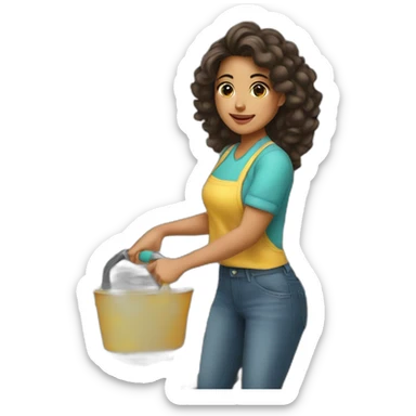 latina girl doing chores sticker