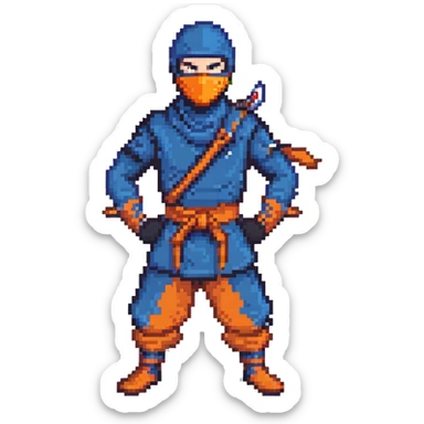 masked ninja with blue costume in dynamic pose sticker