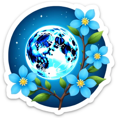 mitnight-colored Moon with light blue blossom sticker