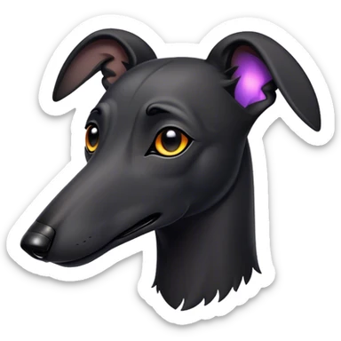 Cinematic Noble Black Greyhound Portrait Emoji, Poised and regal, with a lean, graceful build and a sleek, jet-black Fur, deep-set soulful dark eyes, Simplified yet sharp and sophisticated features, highly detailed, glowing with a soft, dignified glow, high shine, intelligent and swift, stylized with an air of elegance, focused and attentive, soft glowing outline, capturing the essence of a watchful and commanding racer, so majestic it feels as though it could sprint out of the screen with effortless authority! sticker