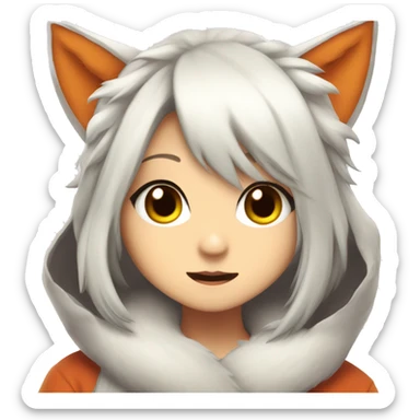 Cute kitsune anime girl peeking in. sticker
