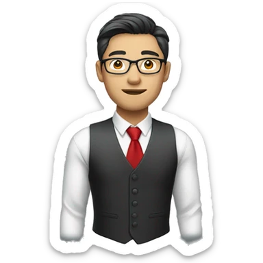 Asian handsome man wearing glasses with formal vest and red tie sticker