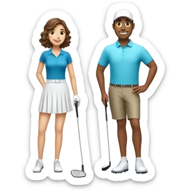 Tall Brown haired guy and short brown haired girl in golf skirt golfing sticker