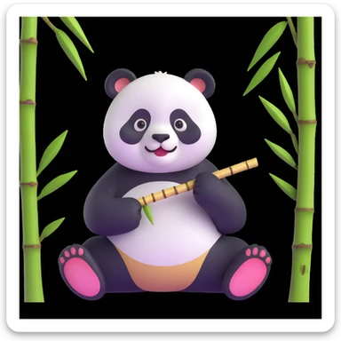 panda eating bamboo in forrest background, close up pose sticker