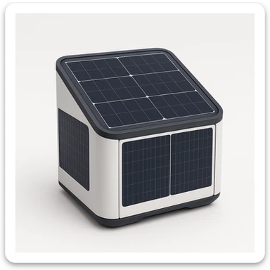 solar powered module, clean energy device, modern design, visible solar panels, compact and efficient, on a white background sticker