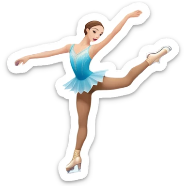 An colorful icon featuring a graceful figure skater performing a spin on the ice. The background includes a grand ice rink palace with shining spotlights and cheering spectators in the stands. Transparent background highlights the elegance and artistry of figure skating sticker