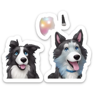  Black spotted brindle fluffy collie husky lurcher fox blue eyes fluffy ears and holographic harness running sticker