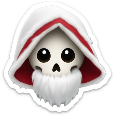 Cute, happy little skull wearing a red velvet hood with fluffy white fur trim. sticker