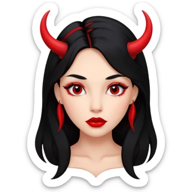 skin red A girl's face with cheekbones, long black hair, small red horns, big lips sticker