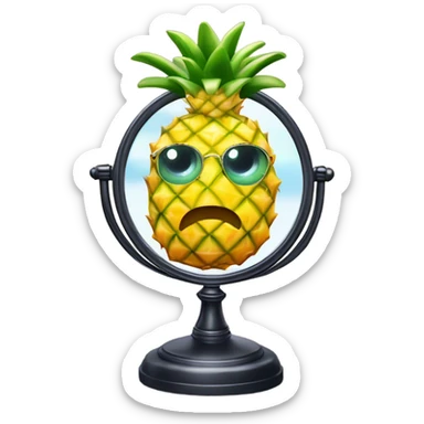 3D elegant pineapple🍍  with big shiny eyes 👀 pineapple holds mirror with its reflection 🪞🍍 sticker