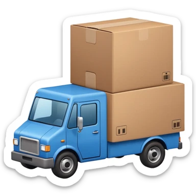emoji of delivery truck nearby a packaging box sticker