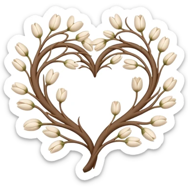 Natural cottage core aesthetic minimal flower branches in a twisty heart shape sticker