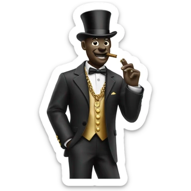 Monopoly man with gold chain necklace and smoking cigar sticker