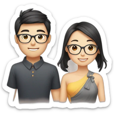 Oh Chinese couple both wear glasses is love each other sticker