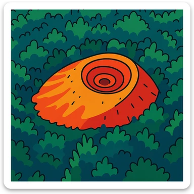 Create a vibrant cartoon illustration of Patomskiy crater with bold colors and simplified shapes, inspired by the reference image. Emphasize a lively and colorful style. sticker