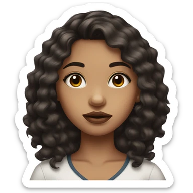 Girl with long dark brown wavy hair, big almost black eyes , big lips and lashes sticker