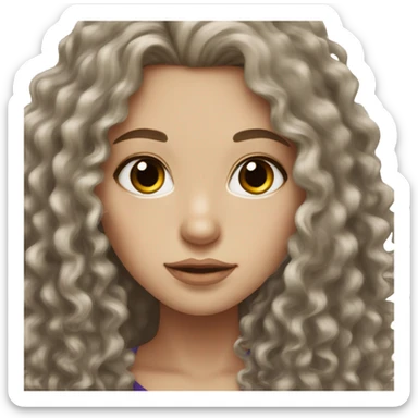 White girl long dark curly hair hazel eyes  sticker