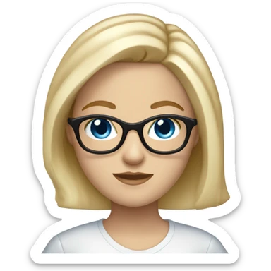 A white girl whit blonde hair and glasses and blue eyes and a off white shirt sticker