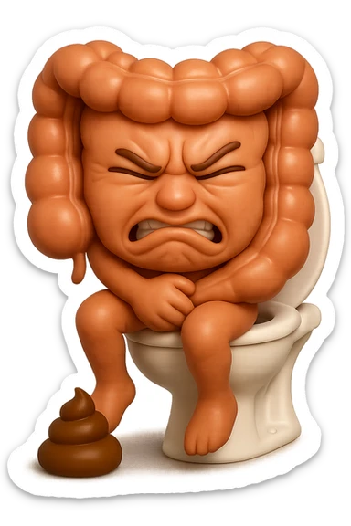 SU QUESTO STILE FAI UN EMOJI STILE IPHONE 3D DI UN INTESTINO CHE sta seduto sul wc e davanti ha una montagnetta di feci a palline stile emoji iphone, fallo senza naso e FAGLI UN ESPRESSIONE di dolore mentre si sforza E FALLO MOLTO REALISTICO IN 3D sticker