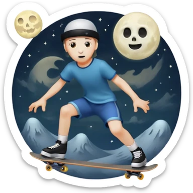  skater boi  ghost skating under a moon sticker