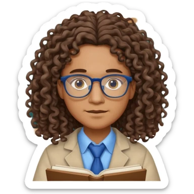 un professeur métisse au cheveux mi long bouclés avec des yeux bleus d'arts plastiques sticker