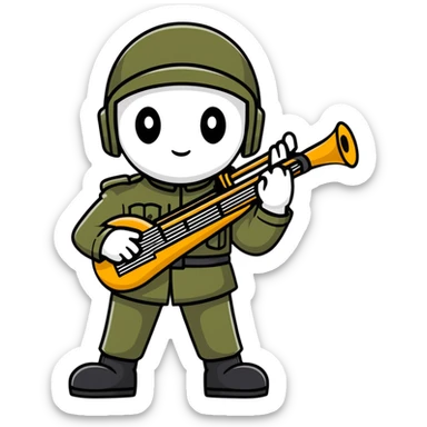 soul soldier character with musical instruments and military-inspired outfit sticker
